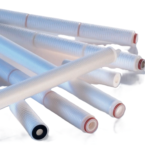 Pleated absolute and nominally rated cartridges by Relevant Industrial, designed for process filtration applications requiring high dirt-holding capacity and precise contaminant control in critical fluid systems.