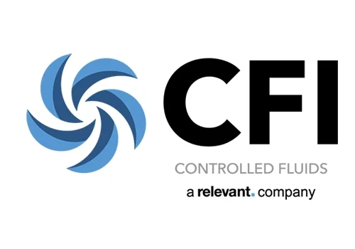 Controlled Fluids logo with Relevant Industrial branding, representing precision hydraulic and pneumatic solutions for industrial motion and control systems.